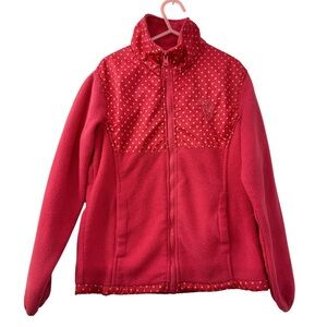 U.S. Polo Assn. Girls Pink Polka Dot Fleece Full Zip Jacket, Size S (7/8) Preppy